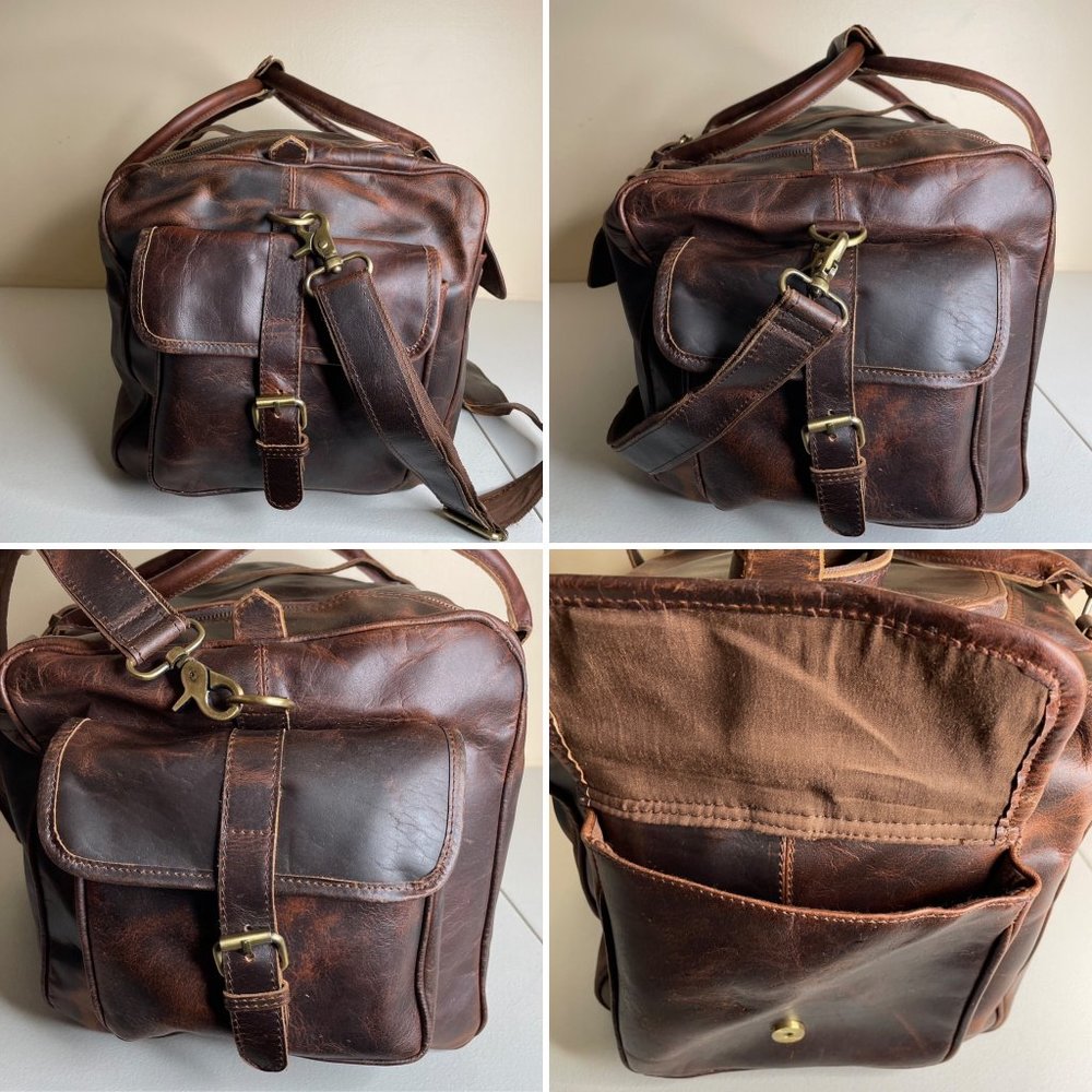 MaheTri Full Grain Buffalo Leather Travel Duffel Bag - Picture 6 of 16